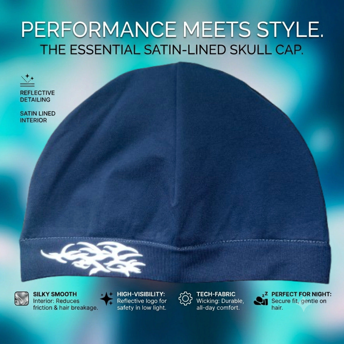 Blue Satin-Lined Skull Cap
